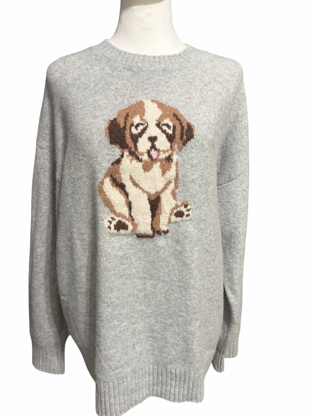 No Boundaries Puppy Dog Graphic Sweater Gray Oversized Crewneck L 12-14